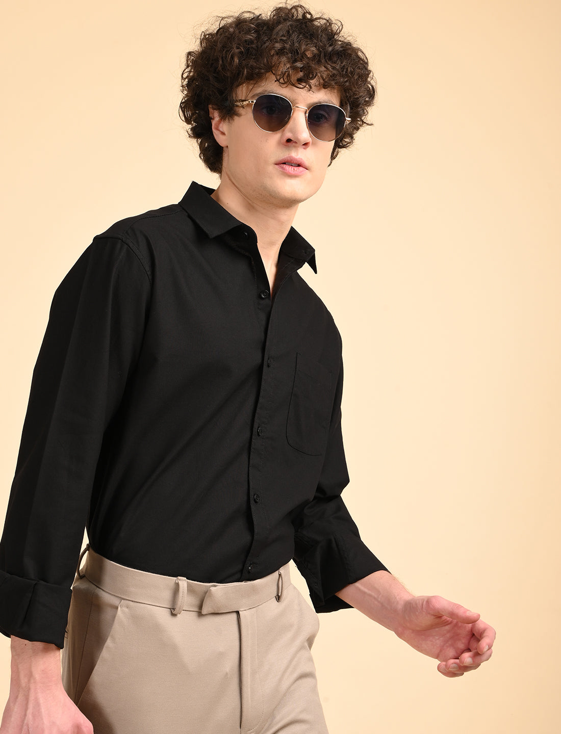 Black Solid Oxford Shirt