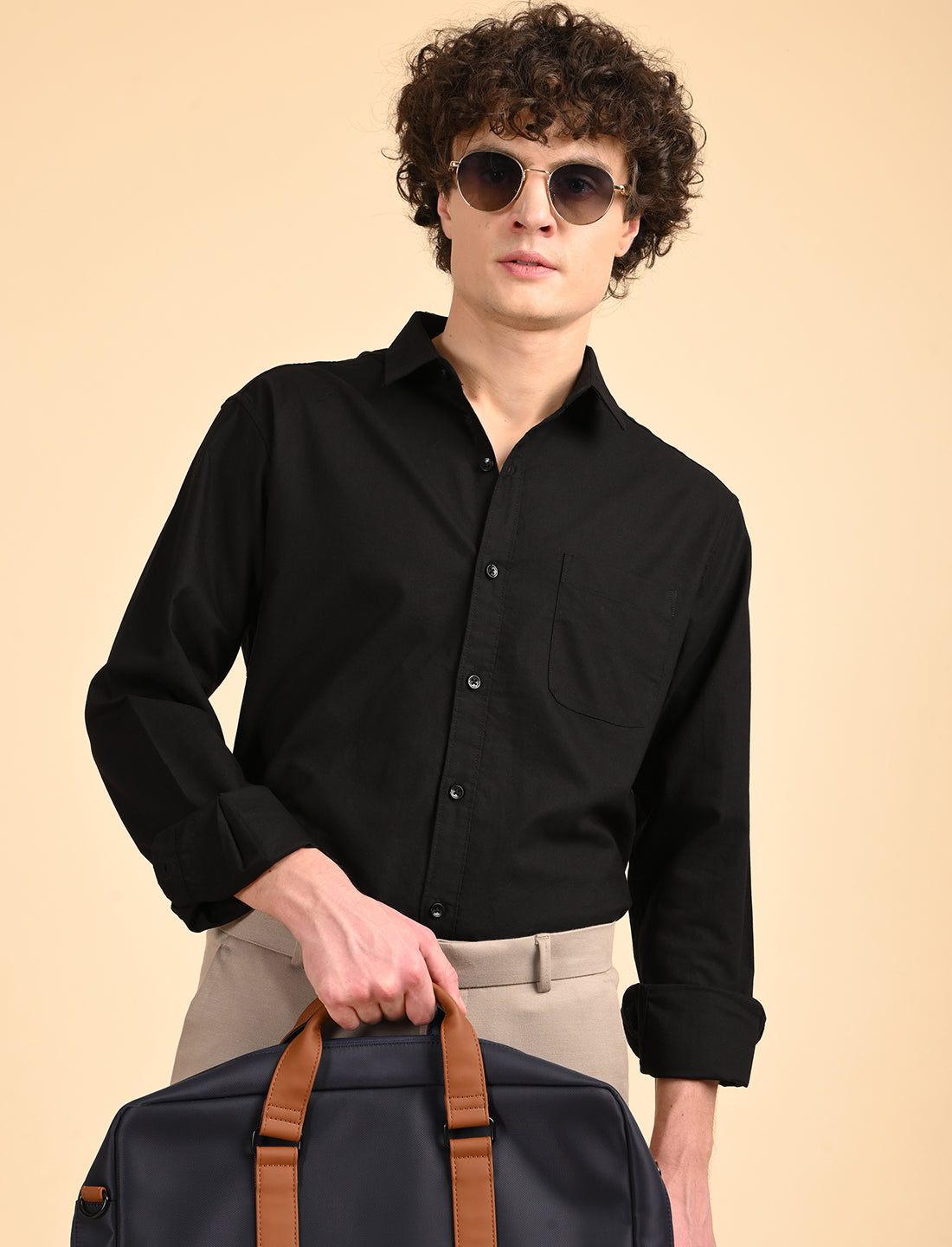 Black Solid Oxford Shirt