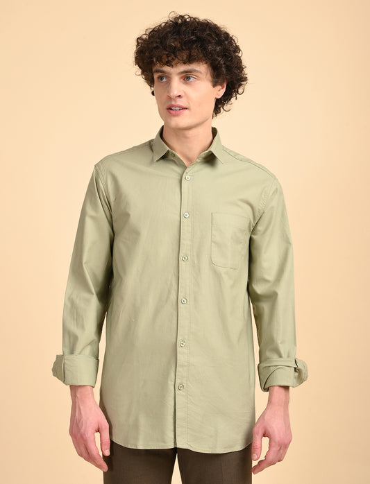 Light Green Solid Oxford Shirt