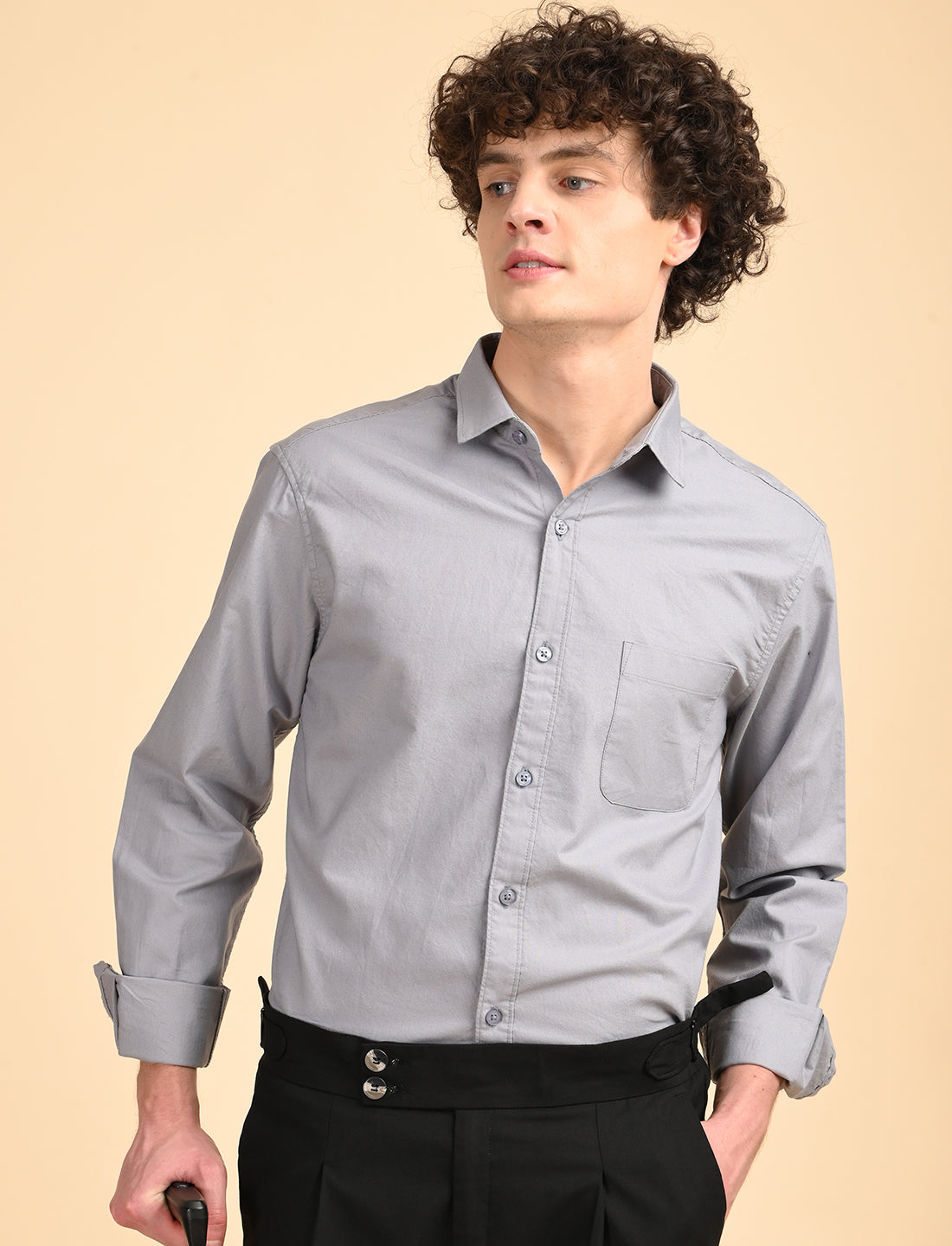 Dove Grey Solid Oxford Shirt