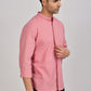 Pink Mandarin Collar Linen Shirt