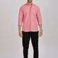 Pink Mandarin Collar Linen Shirt