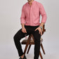 Pink Mandarin Collar Linen Shirt