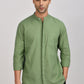 Olive Mandarin Collar Linen Shirt