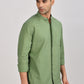 Olive Mandarin Collar Linen Shirt