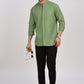 Olive Mandarin Collar Linen Shirt
