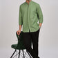 Olive Mandarin Collar Linen Shirt