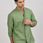 Olive Mandarin Collar Linen Shirt