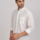 White Mandarin Collar Linen Shirt