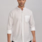 White Mandarin Collar Linen Shirt