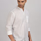 White Mandarin Collar Linen Shirt