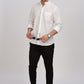 White Mandarin Collar Linen Shirt