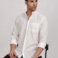 White Mandarin Collar Linen Shirt