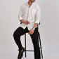 White Mandarin Collar Linen Shirt