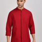 Red Mandarin Collar Linen Shirt