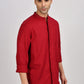 Red Mandarin Collar Linen Shirt