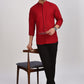 Red Mandarin Collar Linen Shirt