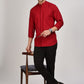Red Mandarin Collar Linen Shirt
