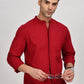 Red Mandarin Collar Linen Shirt