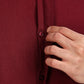 Maroon Mandarin Collar Linen Shirt