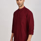 Maroon Mandarin Collar Linen Shirt