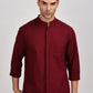 Maroon Mandarin Collar Linen Shirt