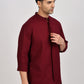 Maroon Mandarin Collar Linen Shirt