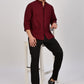 Maroon Mandarin Collar Linen Shirt