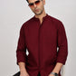 Maroon Mandarin Collar Linen Shirt