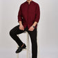 Maroon Mandarin Collar Linen Shirt