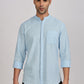 Light Blue Mandarin Collar Linen Shirt