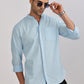 Light Blue Mandarin Collar Linen Shirt