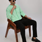 Sea Green Mandarin Collar Linen Shirt