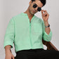 Sea Green Mandarin Collar Linen Shirt