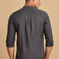 Dark Grey Mandarin Collar Linen Shirt