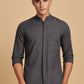 Dark Grey Mandarin Collar Linen Shirt