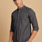 Dark Grey Mandarin Collar Linen Shirt