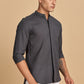 Dark Grey Mandarin Collar Linen Shirt