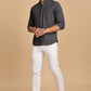 Dark Grey Mandarin Collar Linen Shirt