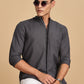 Dark Grey Mandarin Collar Linen Shirt