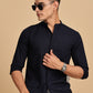 Navy Blue Mandarin Collar Linen Shirt