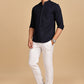 Navy Blue Mandarin Collar Linen Shirt