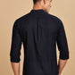 Navy Blue Mandarin Collar Linen Shirt