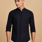 Navy Blue Mandarin Collar Linen Shirt
